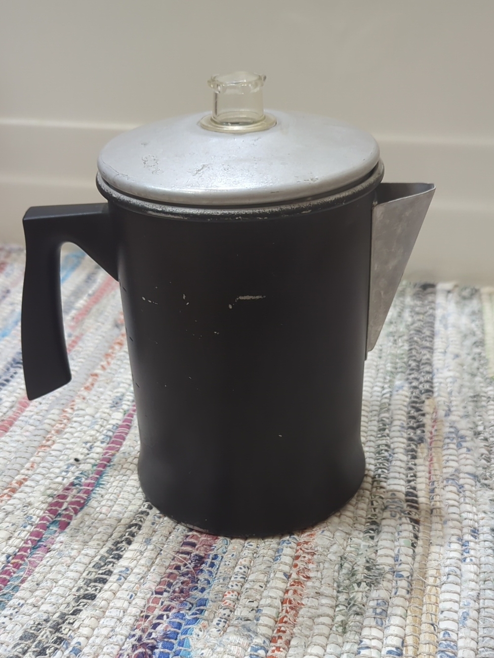 Vintage 9 Cup Aluminum Coffee Percolator Stovetop Black Camping Pot
